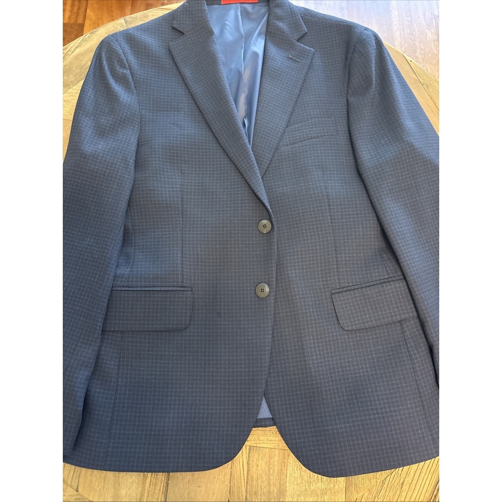 Awearness Kenneth Cole Blazer Mens 40S Blue Check Slim Fit Wool Blend Jacket